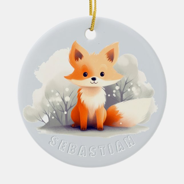 Little fox in winter keramik ornament (Vorne)