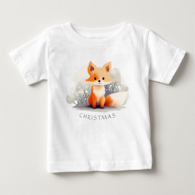 Little fox in winter, personalized baby t-shirt (Vorderseite)