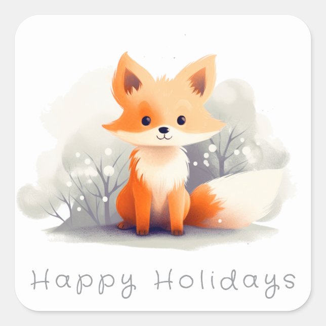 Little fox in winter quadratischer aufkleber (Vorderseite)