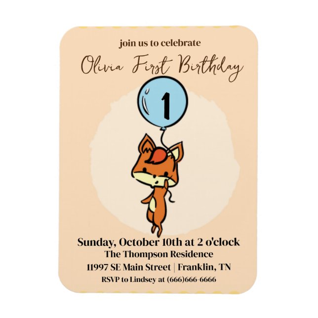 Little Fox mit Ballons 1. Geburtstag Magnet (Vertikal)