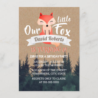 Little Fox Rustic Forest Birthday Party Einladung