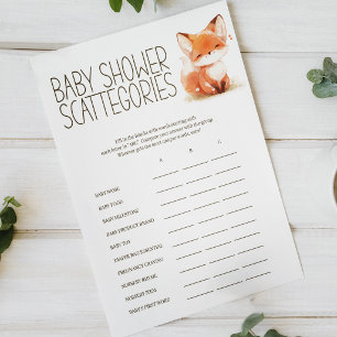 Little Fox Scattergories Baby Shower Spiel Poster