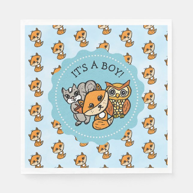 Little Fox und Forest Friends Babydusche Serviette (Vorderseite)