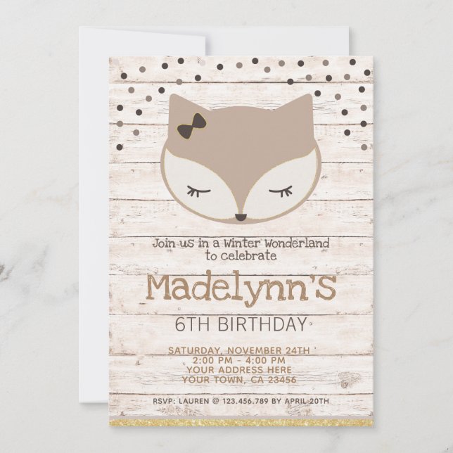 Little Fox, wonderland Birthday Invitation, Einladung (Vorderseite)