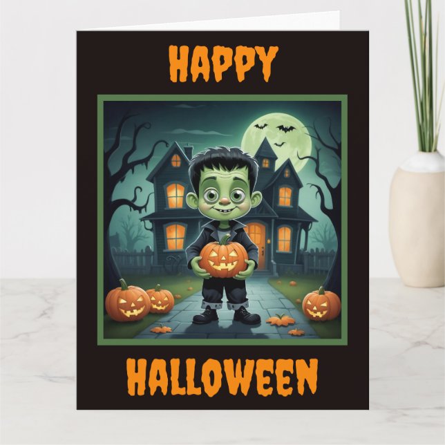 Little Frankenstein Halloween Karte (Vorderseite)
