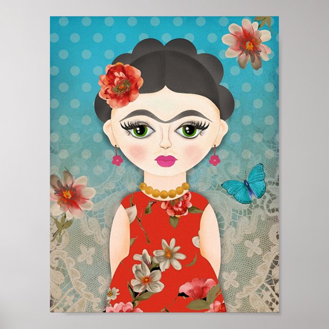 Little Frida Illustration Print Poster (Vorne)