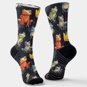 Little Frog Chalk Zeichne Muster Black Socks Socken