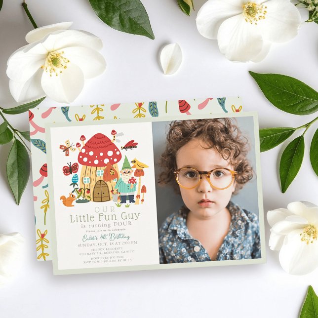 Little Fun Guy Gnome Mushroom Photo Boy Birthday Einladung (Von Creator hochgeladen)