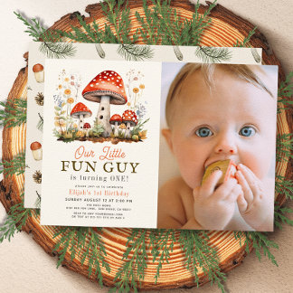 Little Fun Typ Mushroom Junge Foto 1. Geburtstag Einladung