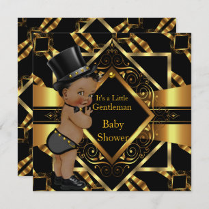 Little Gentleman Baby Shower Gold Black Ethnic Einladung