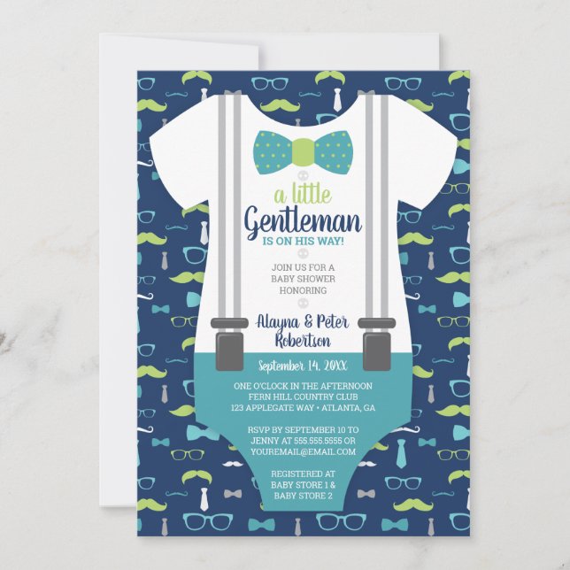 Little Gentleman Baby Shower Invitation, Bow Krawa Einladung (Vorderseite)