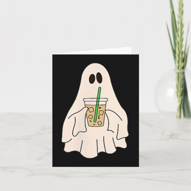 Little Ghost Drink Iced Coffee Halloween Spooky Karte (Vorderseite)