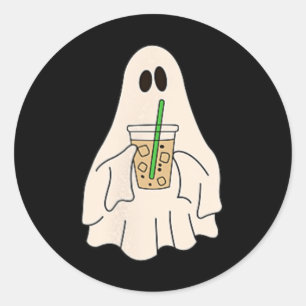 Little Ghost Drink Iced Coffee Halloween Spooky Runder Aufkleber