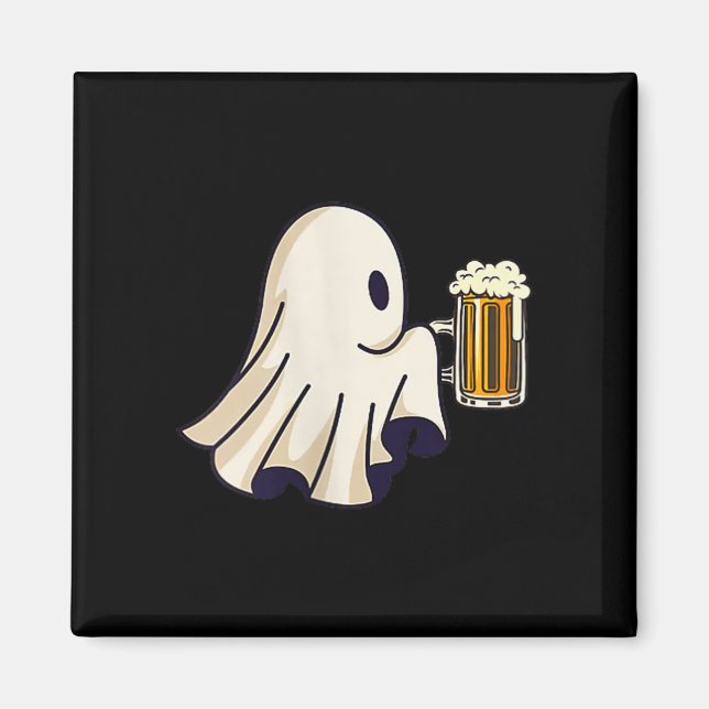 Little Ghost Drinking Beer Funny Halloween Costume Magnet (Vorne)