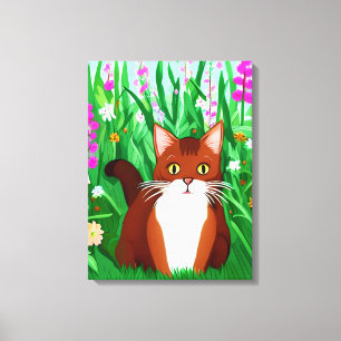 Little Ginger Brown Kitty in einem Feld der Blume Leinwanddruck