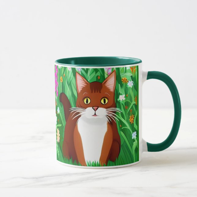 Little Ginger Brown Kitty in einem Feld der Blume Tasse (Rechts)