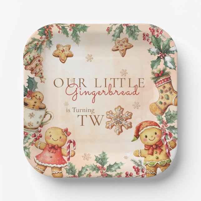 Little Gingerbread Christmas 2nd Birthday Pappteller (Vorderseite)