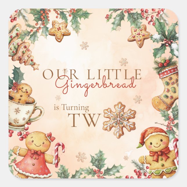 Little Gingerbread Christmas 2nd Birthday Quadratischer Aufkleber (Vorderseite)