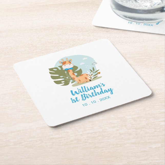 Little Giraffe (Boy Safari Animal) Geburtstag Rechteckiger Pappuntersetzer (angewinkelt)