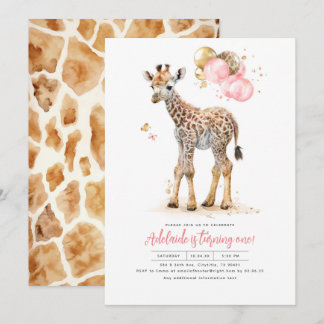 Little Giraffe Pink und Brown Girl's Birthday Einladung