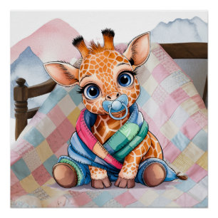 Little Giraffe Schnuller und Blanket Baby Dusche Poster