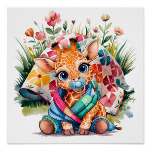 Little Giraffe Schnuller und Blanket Baby Dusche Poster