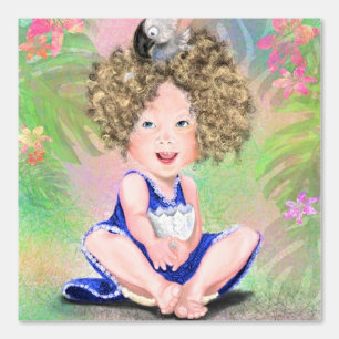 Little Girl and Baby Bird Funny Tapete