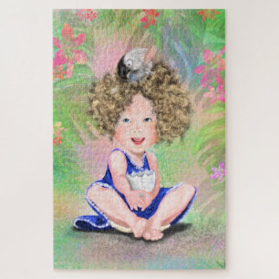 Little Girl and Baby Bird im Garden Puzzle