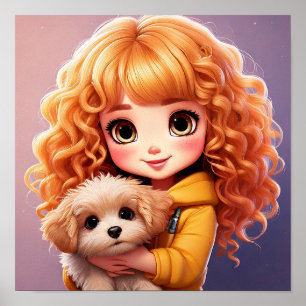 Little Girl and dog; Chibi art, Poster