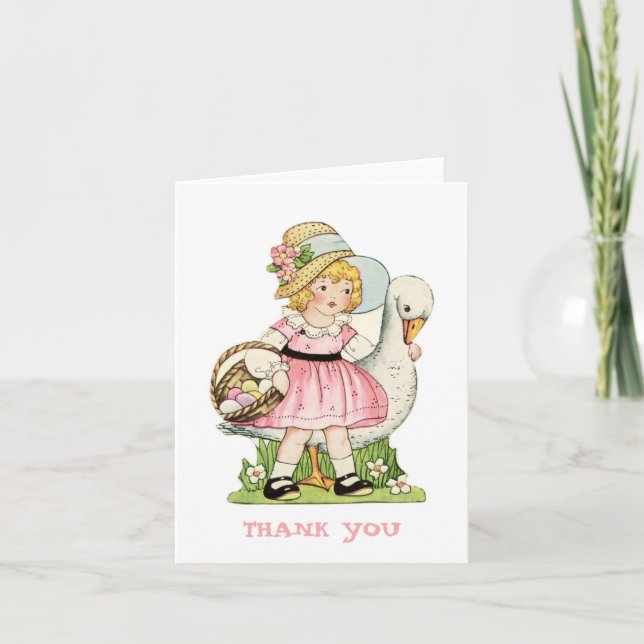 Little Girl and Goose Danke Note Card (Vorderseite)