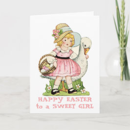 Little Girl and Gose Happy Oaster Sweet Girl Feiertagskarte