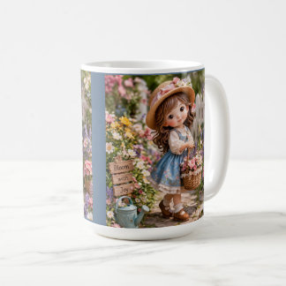 Little girl and her flower garden kaffeetasse