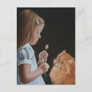 Little Girl and Persian Cat Art Postcard Postkarte