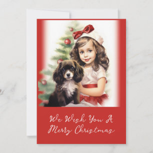 Little Girl and Puppy Foto Weihnachtskarte Feiertagskarte
