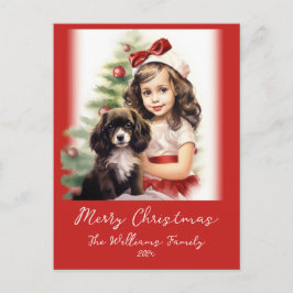 Little Girl and Puppy Photo Christmas Postcard Feiertagspostkarte