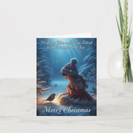 Little Girl and Robin Snow Scene Weihnachtskarte Feiertagskarte