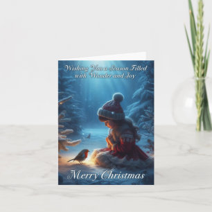 Little Girl and Robin Snow Scene Weihnachtskarte Feiertagskarte