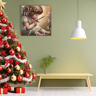 Little Girl Angel Radiant Light Halo beten Quadratische Wanduhr