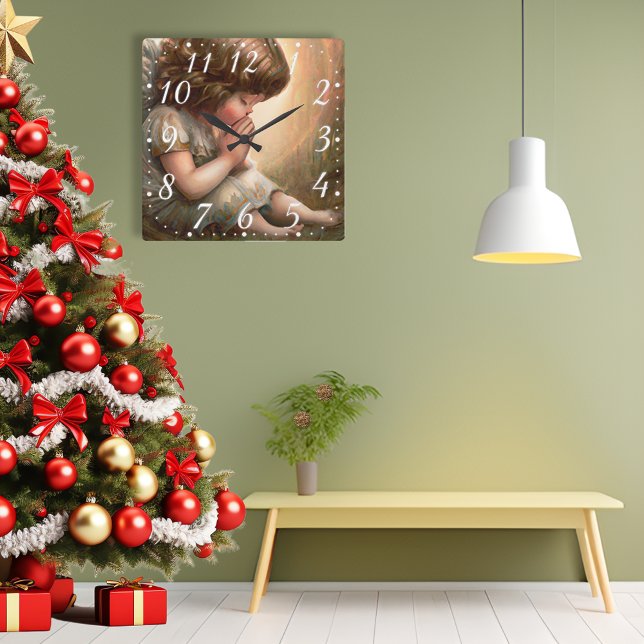 Little Girl Angel Radiant Light Halo beten Quadratische Wanduhr (Von Creator hochgeladen)