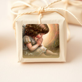 Little Girl Angel Radiant Light Halo beten Quadratischer Aufkleber