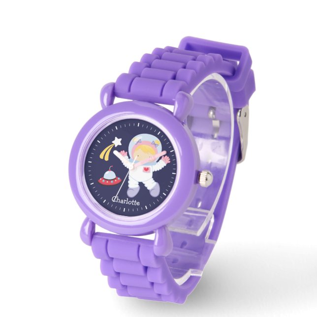 Little Girl Astronaut Personalisiert Armbanduhr (Winkel)