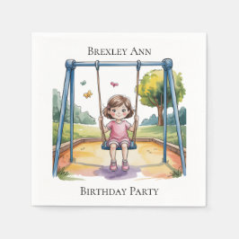 Little Girl auf einem Swing 4. Geburtstags-Party Serviette