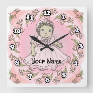 Little Girl Baby Doll Quadratische Wanduhr