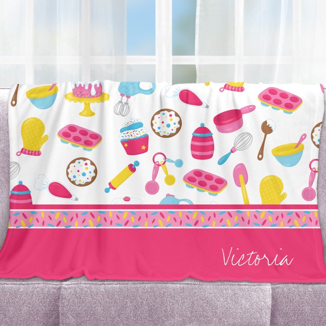 Little Girl Baker Pink Cooking Pattern Koch Kid Fleecedecke (Von Creator hochgeladen)