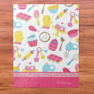 Little Girl Baker Pink Cooking Pattern Koch Kid Puzzle
