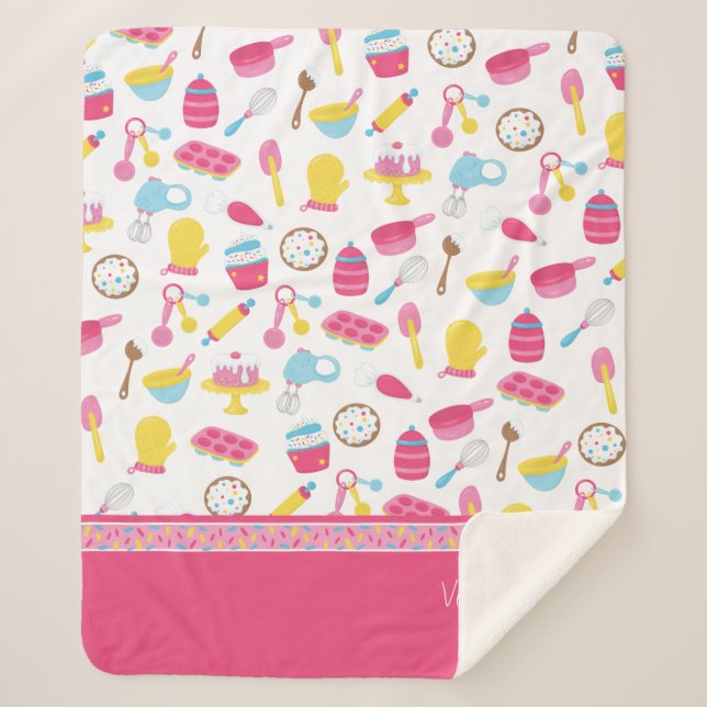 Little Girl Baker Pink Cooking Pattern Koch Kid Sherpadecke (Vorderseite)