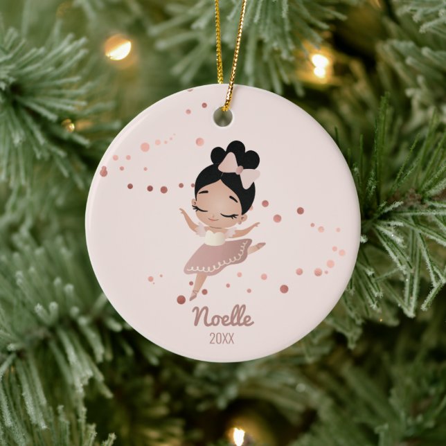 Little Girl Ballerina mit Bow, Rose Gold Keramik Ornament (Baum)