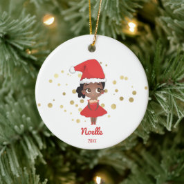 Little Girl Ballerina mit Weihnachtsmannmütze Keramik Ornament