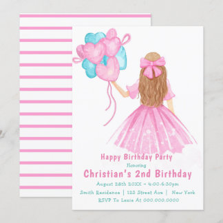 Little Girl Balloons 2. Geburtstagseinladungen