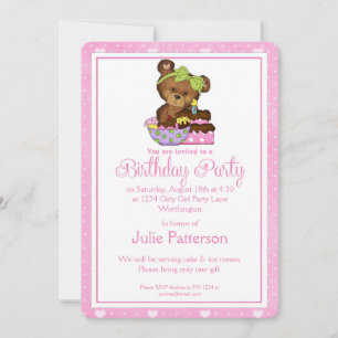 Little Girl Birthday Party Einladung Girly Bear 2